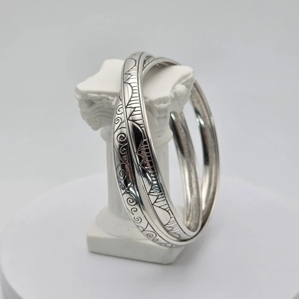 Vtg BRIGHTON 'Avenue' Bracelet Etched Double Interlocked Bangles Silver Plated